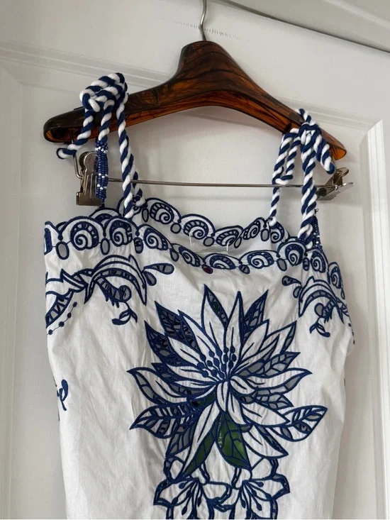 Farm Rio Off-White Garden Tiles Tassels Richelieu Blouse - Picture 5 of 7